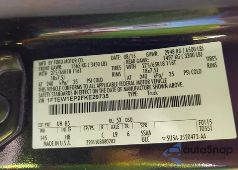 2015 Ford F-150 Lariat из США, поврежденный, VIN 1FTEW1EP2FKE29735